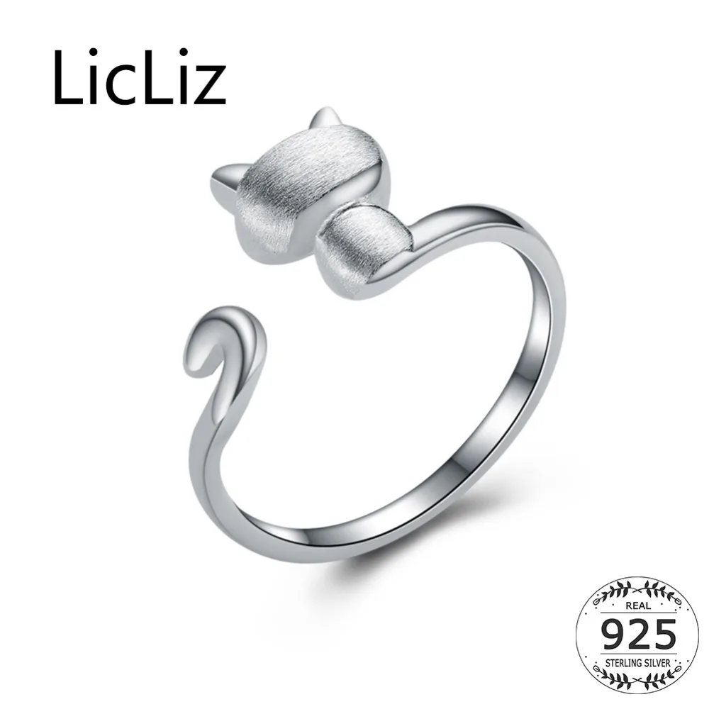 LicLiz новые открытые серебряные кольца в виде кошки для женщин ювелирные изделия
