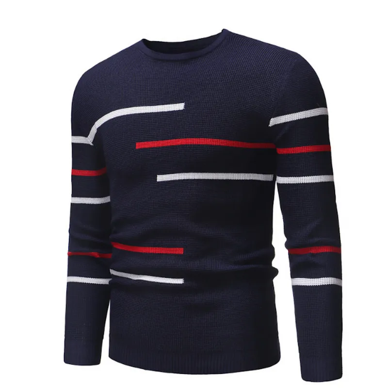 Navy blue Новинка, осенне-зимний мужской свитер, Мужская водолазка, Одноцветный Повседневный свитер, Мужской приталенный брендовый вязаный пуловер, M-XXXL - Цвет: Navy blue
