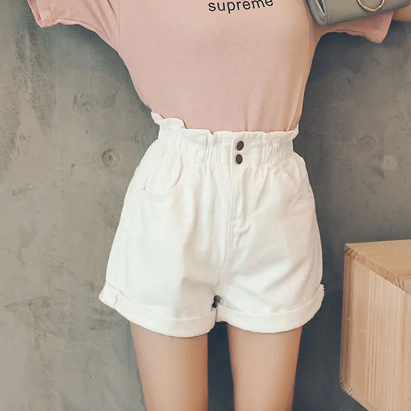 Летние женские свободные джинсовые шорты с талией 2017 темно серые плотные модные