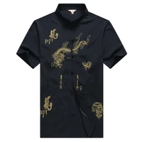 mandarin collar men traditional tang top dragon wing chun clothing short sleeve kung fu shirt chinese style clothes m xxxl