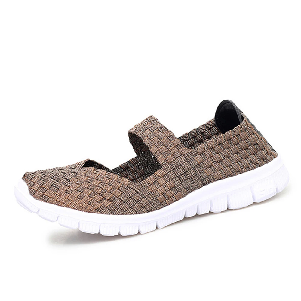 Light Brown Новая тканая обувь на плоской подошве; женская Повседневная дышащая обувь; Модные Тканые сетчатые кроссовки; женские новые лоферы; женская мягкая однотонная обувь - Цвет: Light Brown