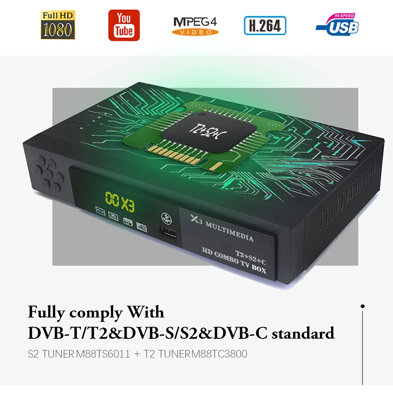 HD Digital DVBT2 DVBS2 DVBC Three In One TV Receiver Support AC3 CCCAM IPTV BOX H.264 MPEG 2/4 1080p Satellite Receiver|Спутниковое ТВ|