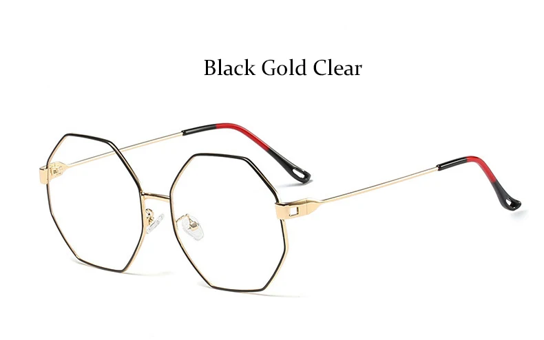 vintage glasses frame women black high quality Polygon eyeglasses Brand Metal Frame optical ladies spectacles frames - Цвет оправы: Black Gold Clear
