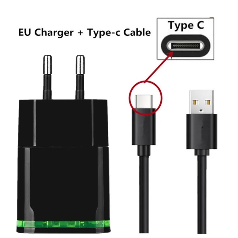 USB кабель типа C, быстрое зарядное устройство европейского стандарта, светодиодный светильник, настенный адаптер для Motorola Moto G6 PLUS P30 Z Z2 Z3 G7 Play One power Vision x4 x5 Z4 - Тип штекера: EU Charger and Cable