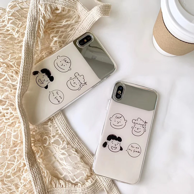 Чехол для телефона с зеркалом для макияжа для iPhone 11, 8, 7 Plus, мягкий чехол с рисунком из мультфильма "Charlie Lucy" для iPhone X, XS, 11Pro, Max, XR, fundas