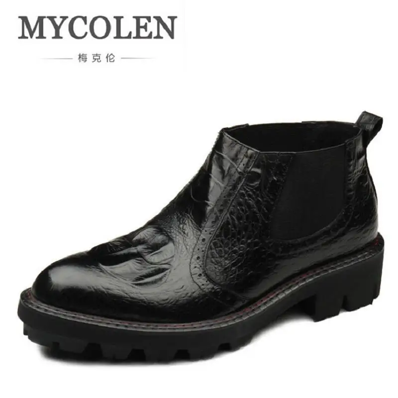 MYCOLEN/Роскошные Брендовые мужские зимние ботильоны из натуральной кожи ботинки