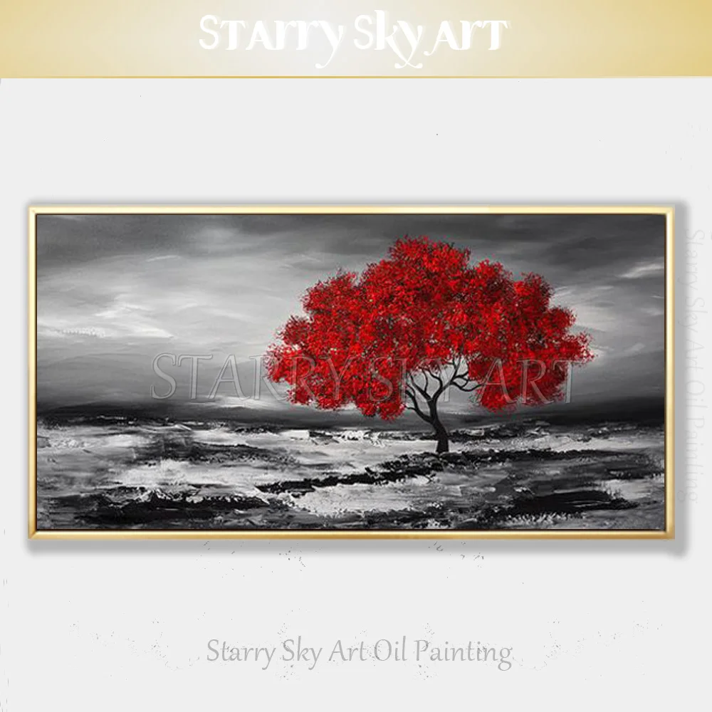 

Большая Картина на холсте Ручная роспись высокое качество Абстрактная Современная Красная деревья картина маслом на холсте пейзаж холст картина на дереве