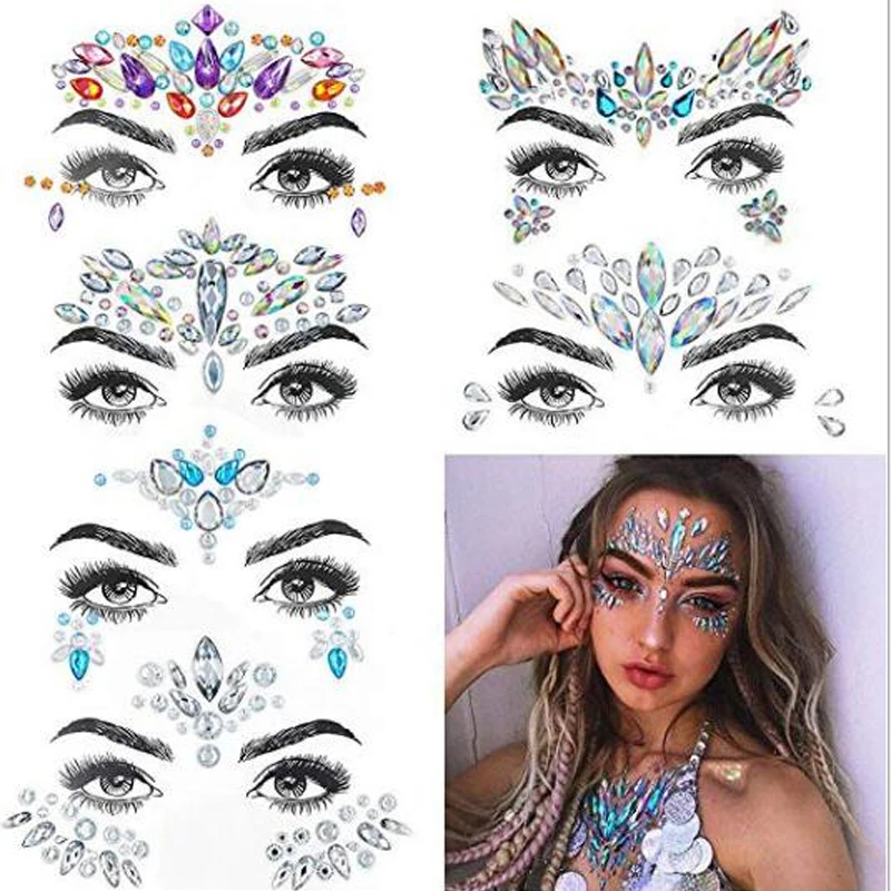 5 шт./лот 3D Кристалл Блеск Jewels татуировки Стикеры лица и тела Art Самоцветы
