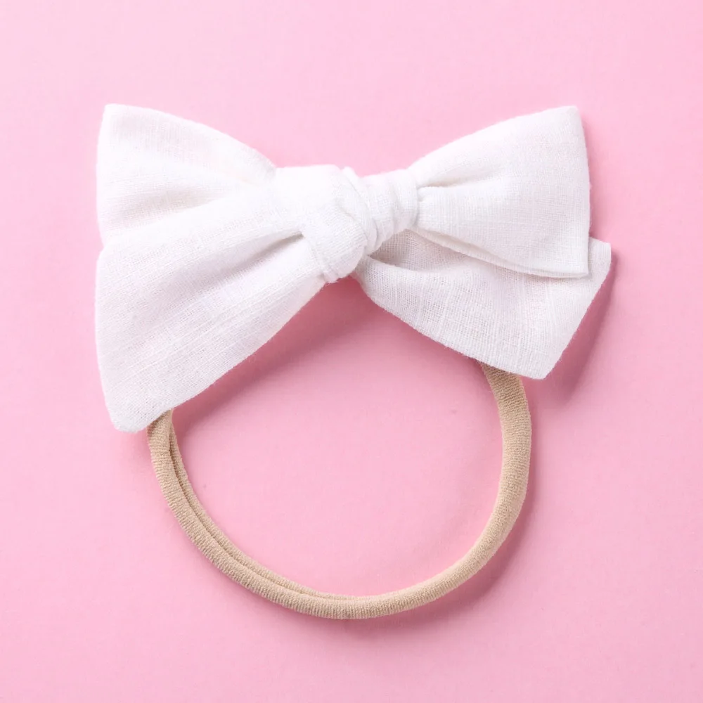 Pearl white withband Handtied School Girl нейлоновый бант или заколки для волос, цветочный принт тканевый бант повязки на голову Baby Shower подарок - Цвет: Pearl white withband