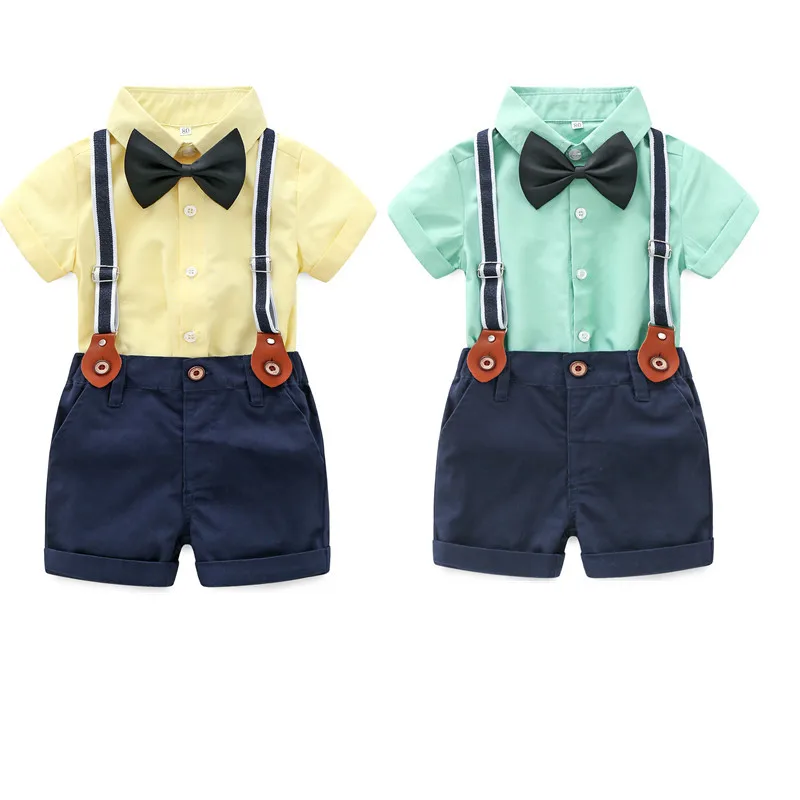 2019 summer Baby Boy Clothing Sets Childrens suits cotton Boys 3pcs sets short Sleeve Shirt+Suspenders trousers+bow tie Set |