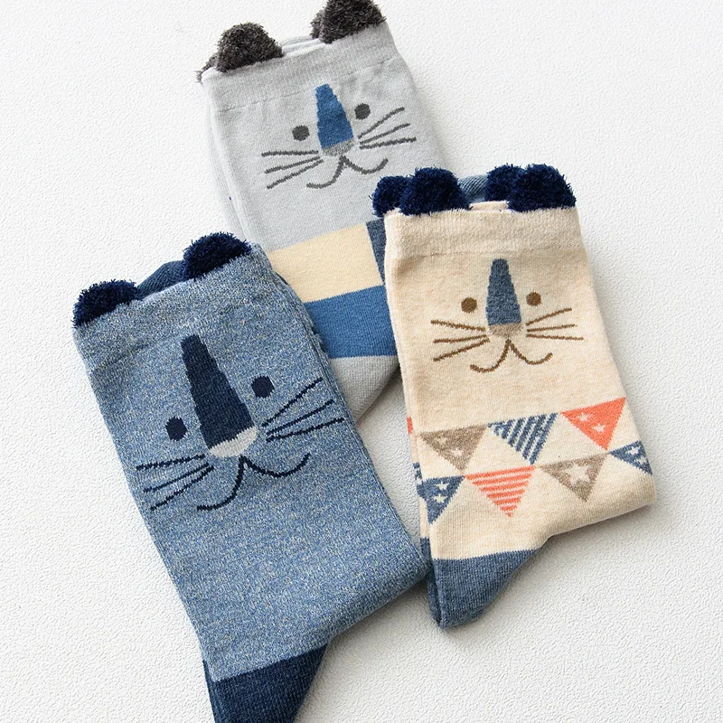 Зимние и осенние стильные женские носки с забавным рисунком льва длинным