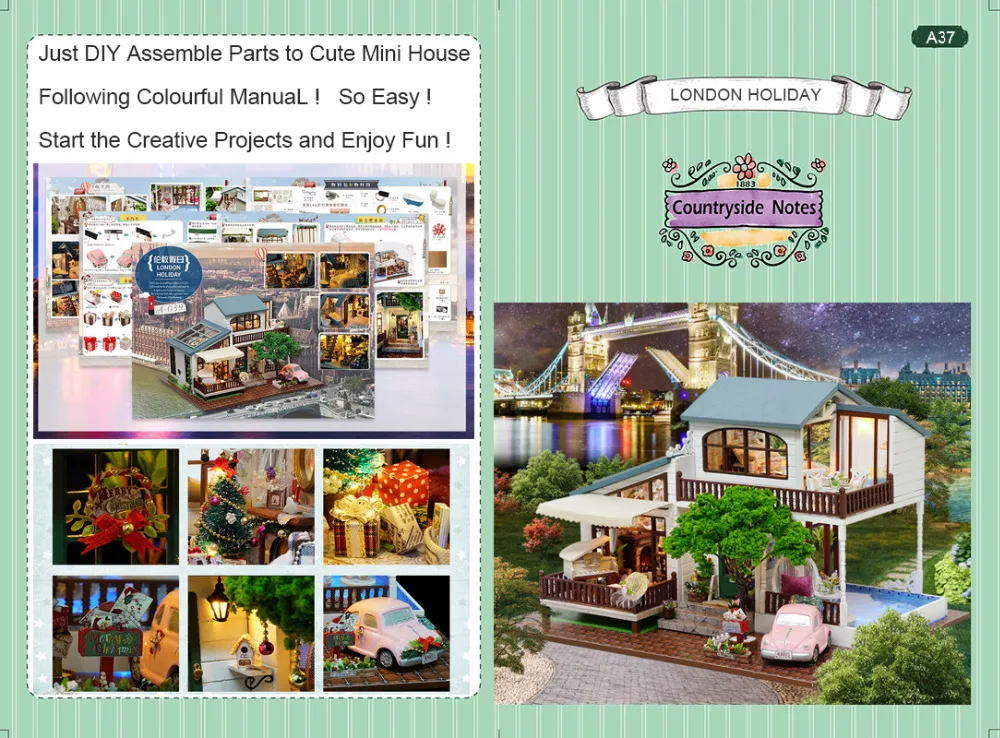 Cutebee DIY миниатюрный дом с мебели светодиодный музыкальный пылезащитный чехол модель строительные блоки игрушки для детей Casa De Boneca
