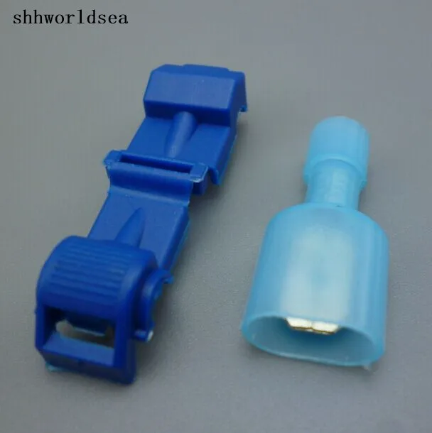 Shhworldsea, 50 комплектов = 100 шт., синий 16-14 AWG, T-TAPS и штырьковые разъемы для проводов, Сращивание электропроводки, Изолированная клемма провода
