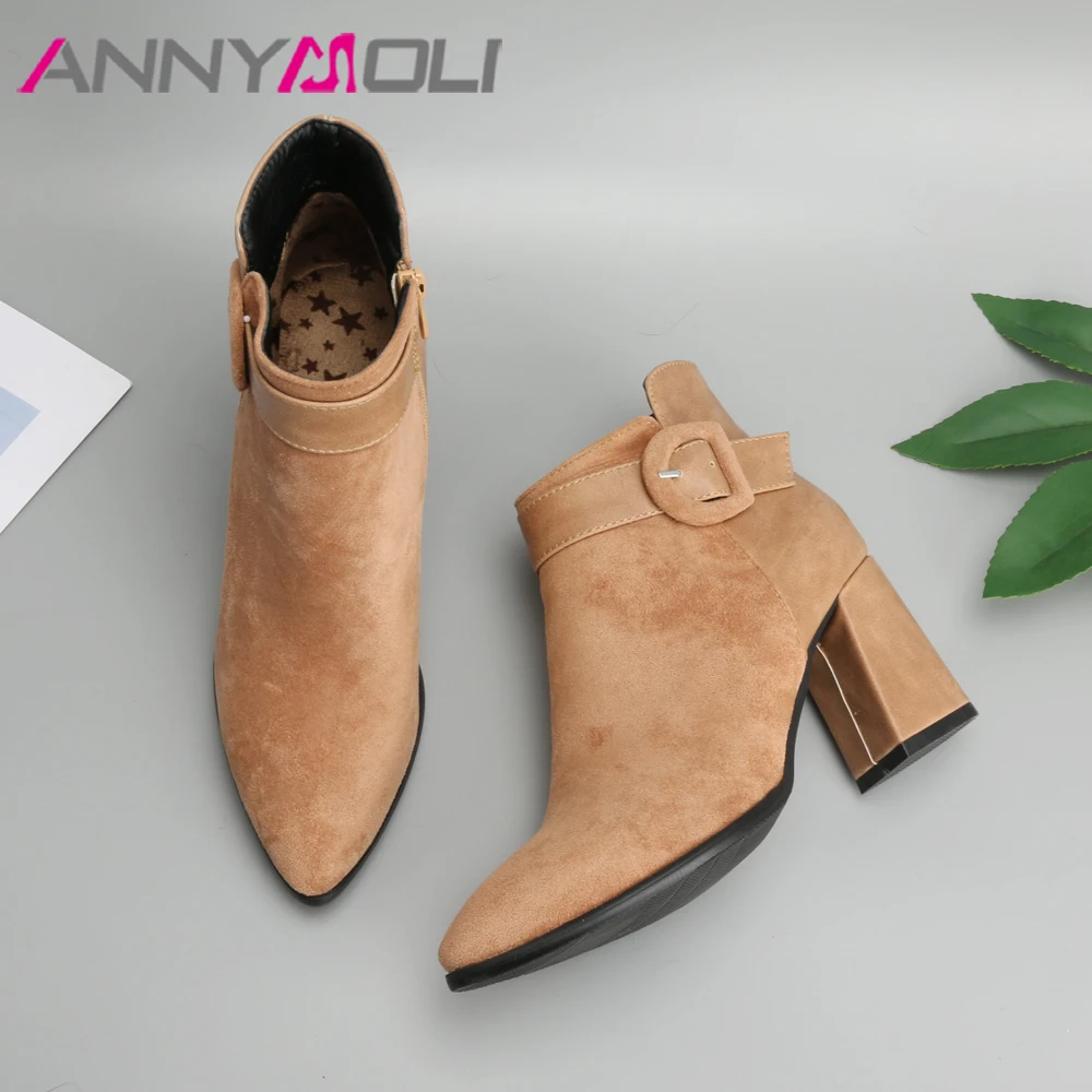 Ботильоны ANNYMOLI женские на высоком каблуке короткие сапоги с пряжкой массивном