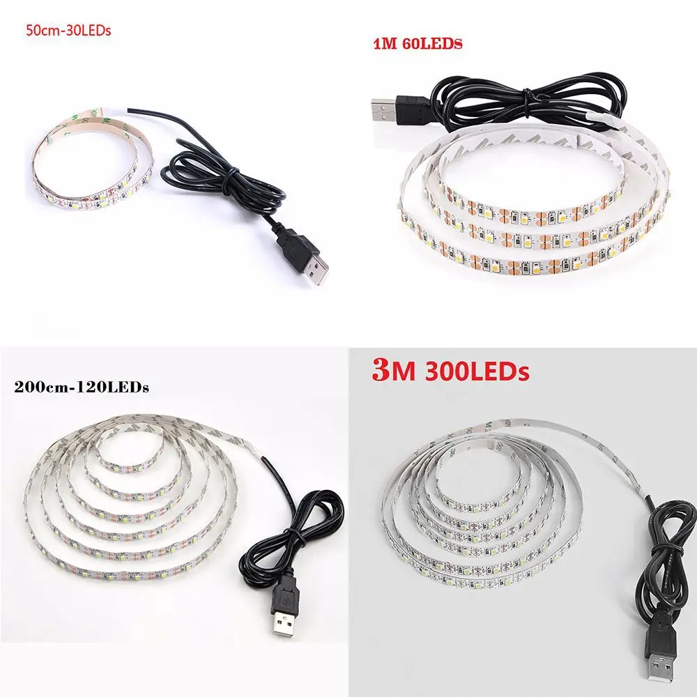 2835SMD USB Гибкий Светодиодные ленты лампы 50 см, 1 м, 2 м, 300 см 4M 5 м Водонепроницаемый светодиодный ночной Светильник для шкаф ночника