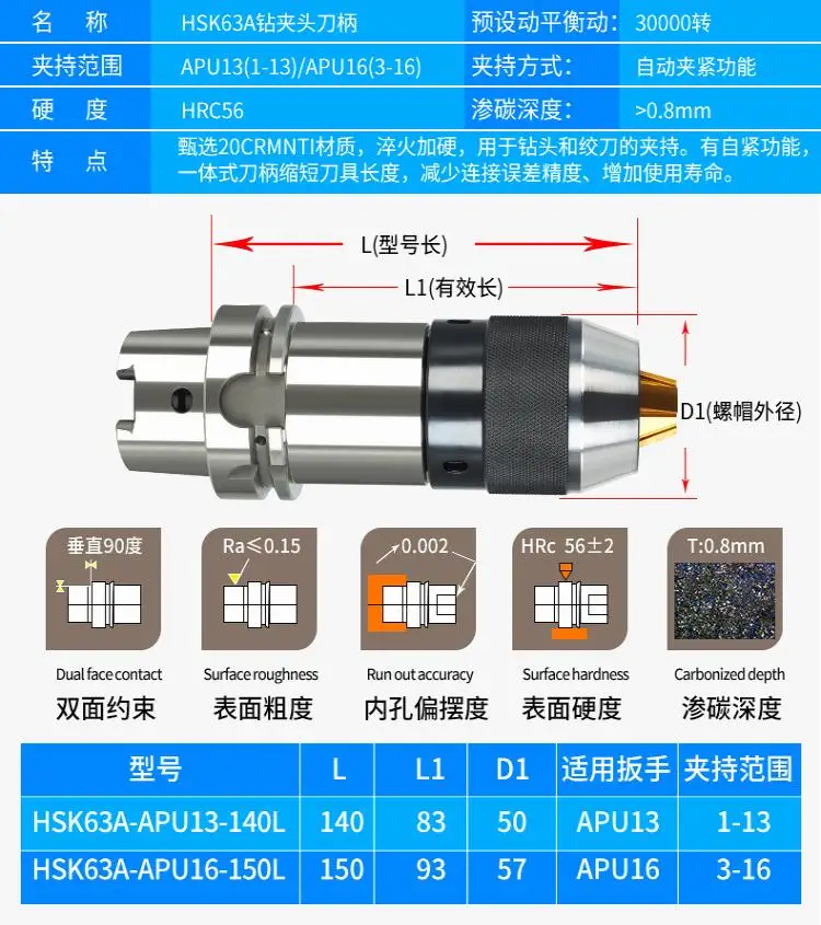 HSK 63A APU13 APU16 130L 155L Высокая точность self-затяжка сверла хомутик пружина ножедержатель ЧПУ машина инструмент гравировальный станок