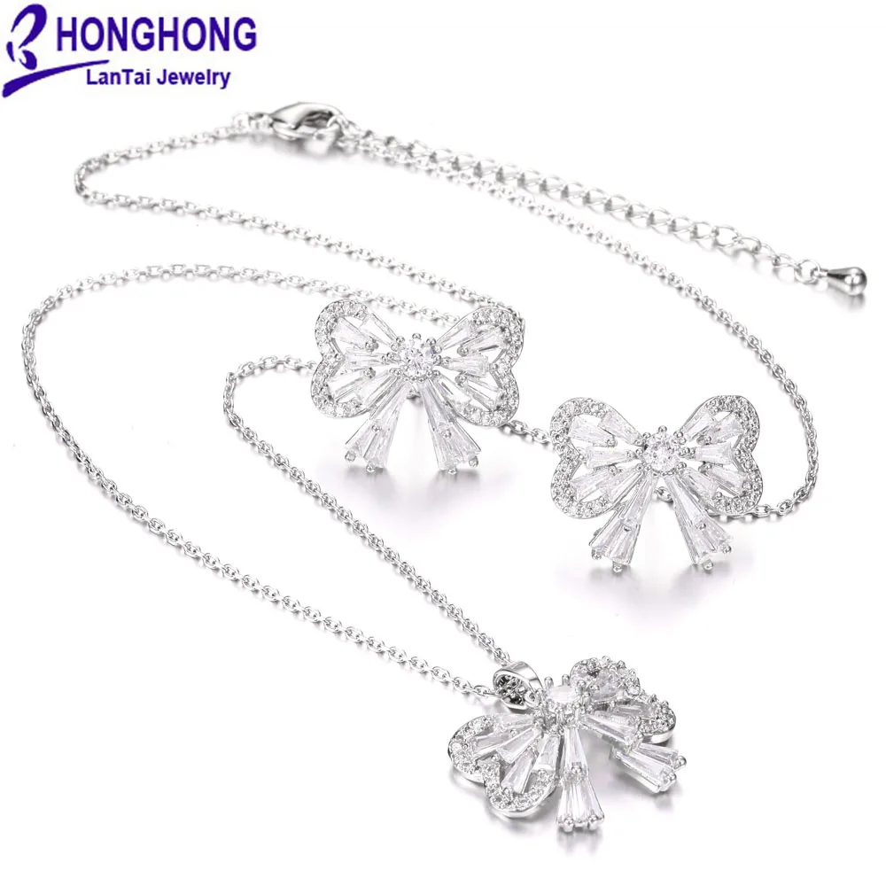 Серьги-подвески HONGHONG 2018 Фианит с узором из перьев комплекты серег и ожерелий |