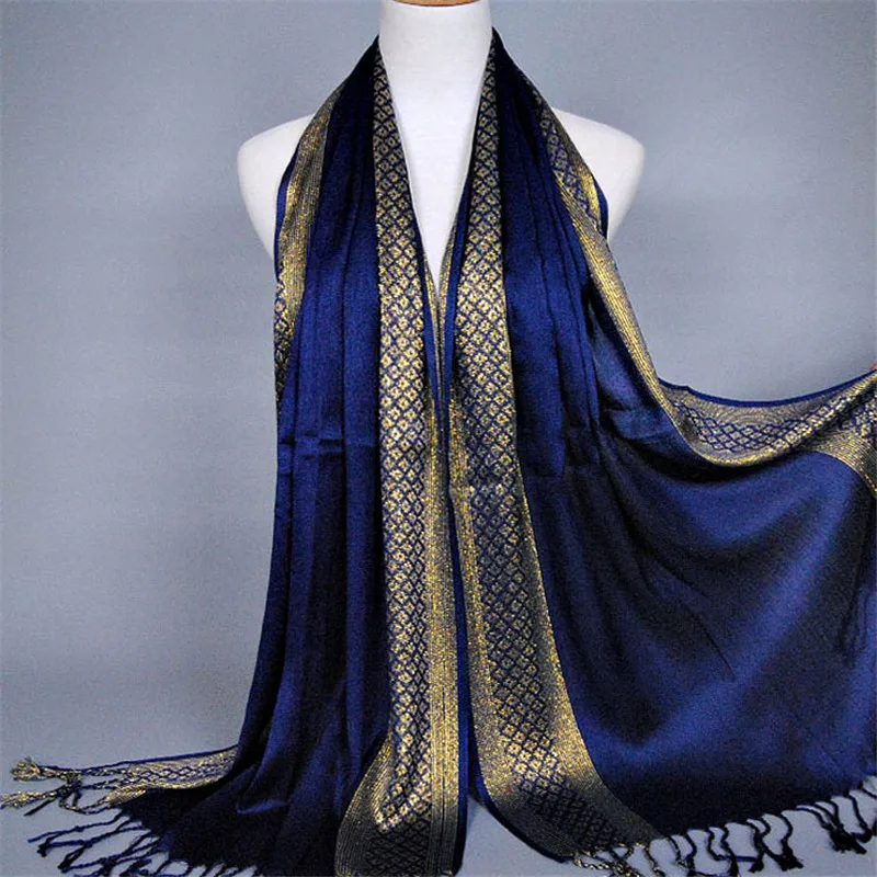 

2019 NEW women gold cotton solid color muslim head scarf shawls and wraps pashmina bandana female foulard ladies hijab stores