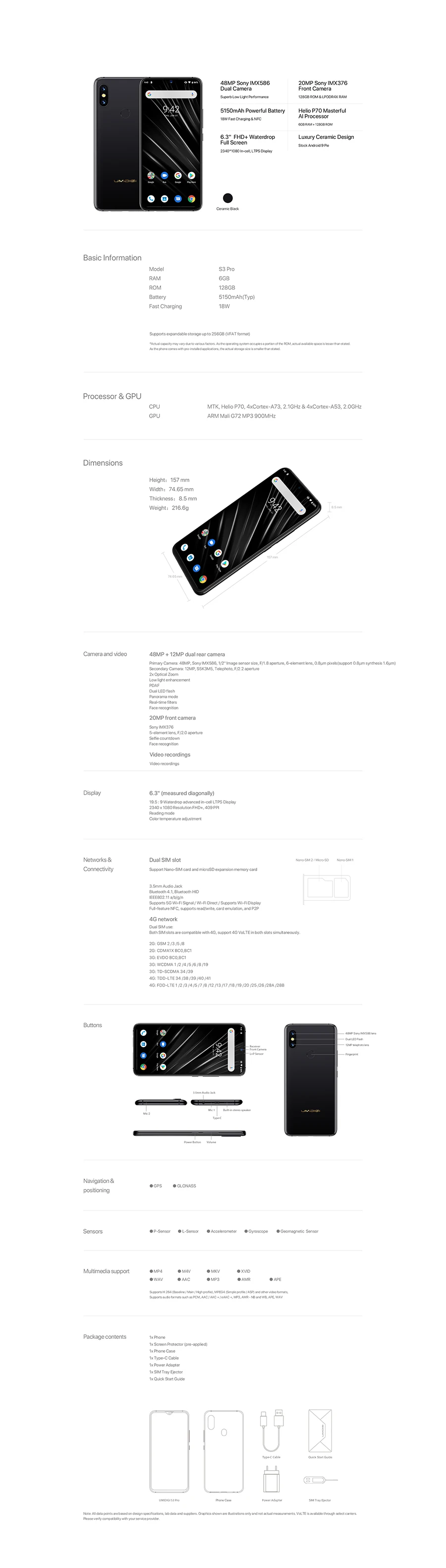 UMIDIGI S3 PRO Android 9,0 6 ГБ ОЗУ 128 Гб ПЗУ Helio P70 Android 9,0 6," FHD+ NFC задняя камера s 20 МП селфи камера 5150 мАч Smartp
