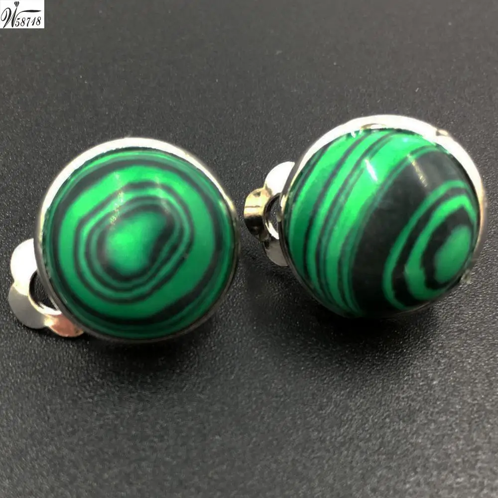 Malachite MC6992 Тигровый глаз лазурит малахит авантюрин опал Howlite Кристалл Unakite Jaspe Абалон раковина искусство овальные клипсы WB659 - Окраска металла: Malachite MC6992