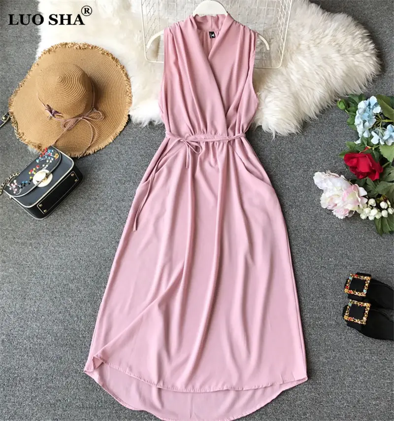 Женское длинное шифоновое платье LUOSHA вечерние пляжные платья с v образным