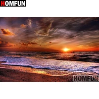 homfun full squareround drill 5d diy diamond painting seaside sunset embroidery cross stitch 5d home decor gift a08164