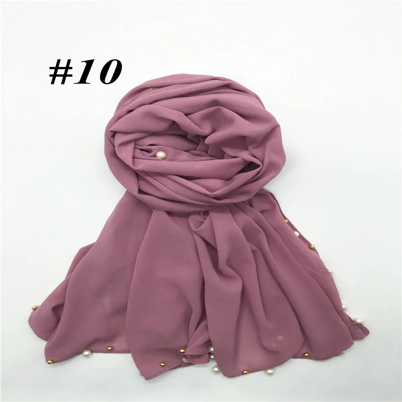 Женский шифоновый шарф-бандана однотонный с жемчугом 18 цветов 1 шт. |