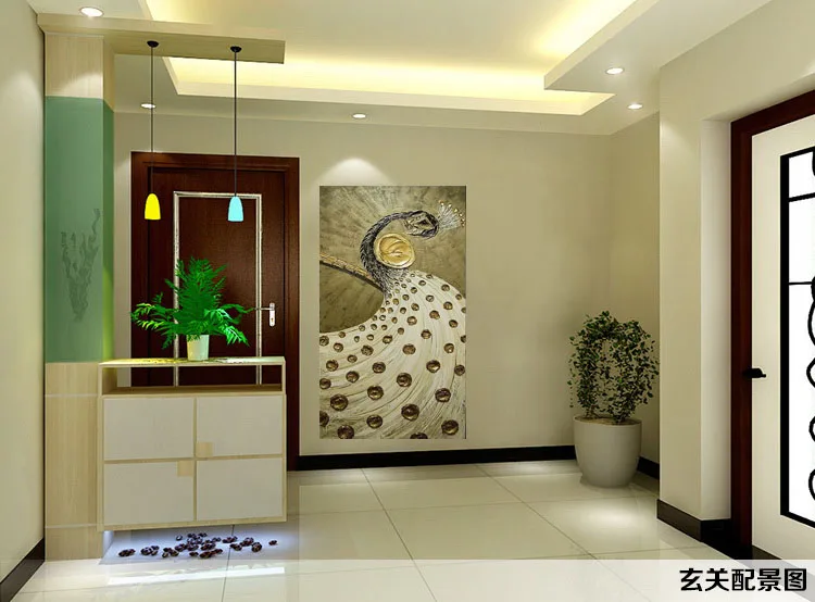 100% Hand painted thick paint knife Oil Painting golden peacock on canvas Home Decor wall art for living room No frame A294 | Дом и сад