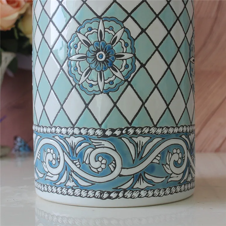 European Style Ornaments Simple Wind Carving Patterns Blue And White Ceramic Storage jar Decorative Jars Household ceramic | Дом и сад