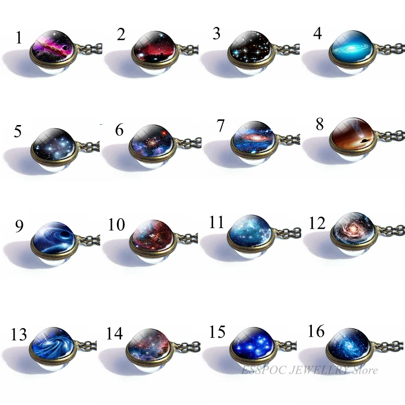 Ожерелье со стеклянным шариком в виде галактики и туманности двухсторонняя