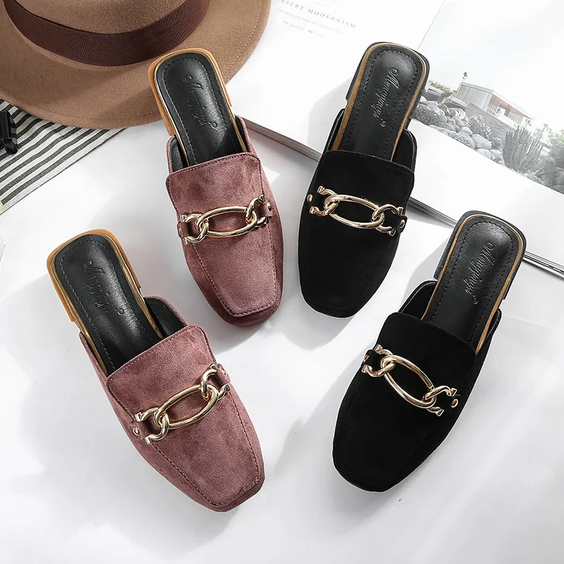 Мюли женские с квадратным носком повседневные универсальные шлепанцы на низком