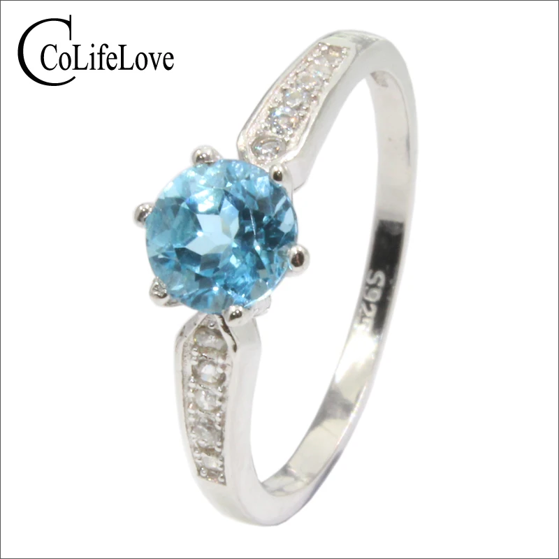 

VVS light blue topaz engagement ring 6 mm brilliant round natural topaz ring sterling silver topaz jewelry romantic gift