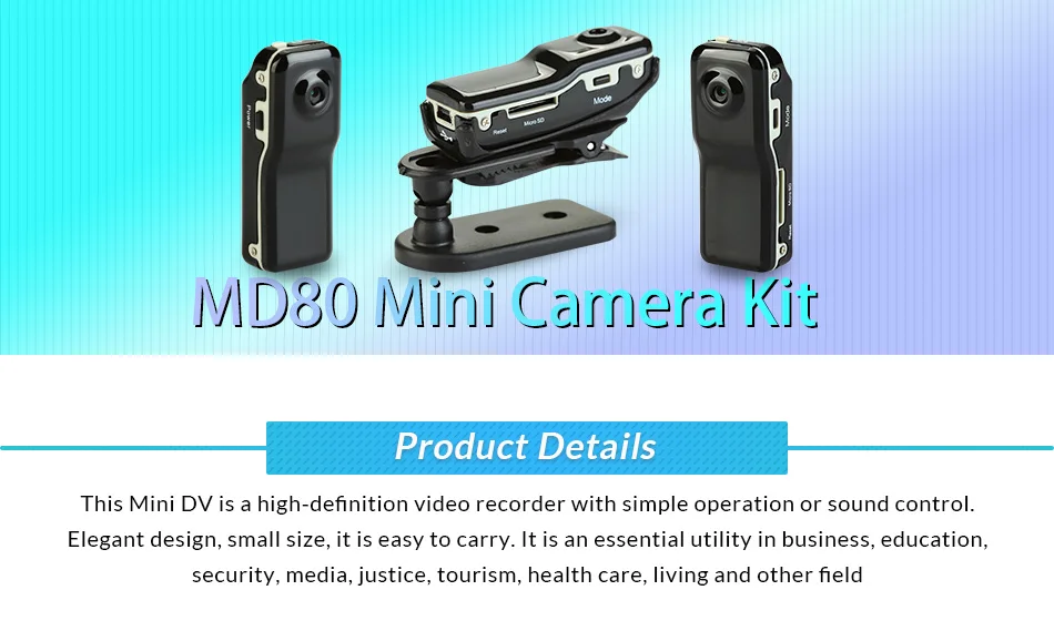 ET MD80 мини-камера HD DV регистратор DVR видео аудио рекордер поддержка 16 ГБ TF Карта камера комплект спортивный шлем велосипед мотоцикл веб-камера