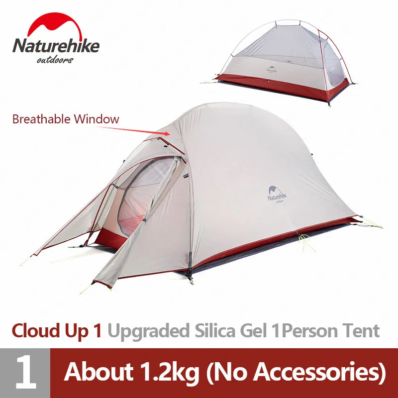 Naturehike новое обновление CloudUp серии 1 2 3 человек Сверхлегкий 20D силиконовый двойной слой палатка с ковриком NH17T001-T - Цвет: UP1 20D Nylon