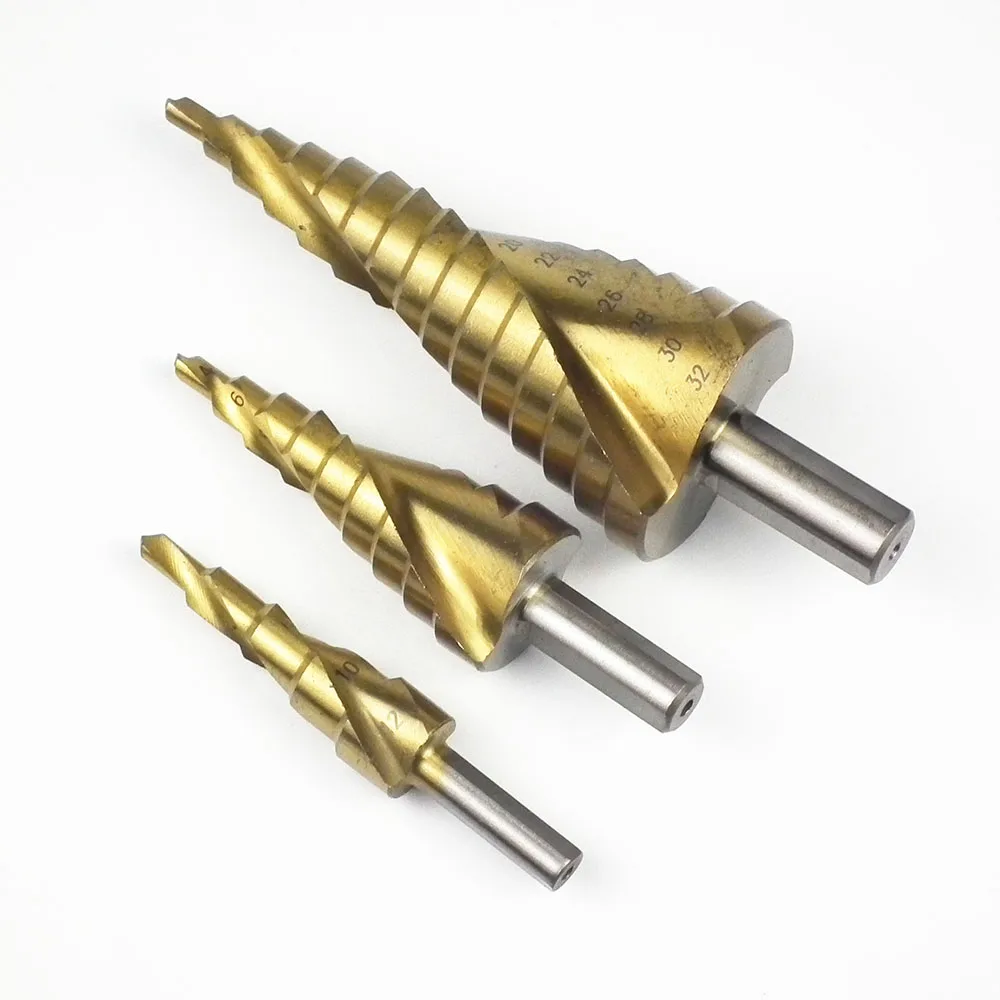 3 шт. сверла из быстрорежущей стали с титановым конусом ступенчатое сверло для