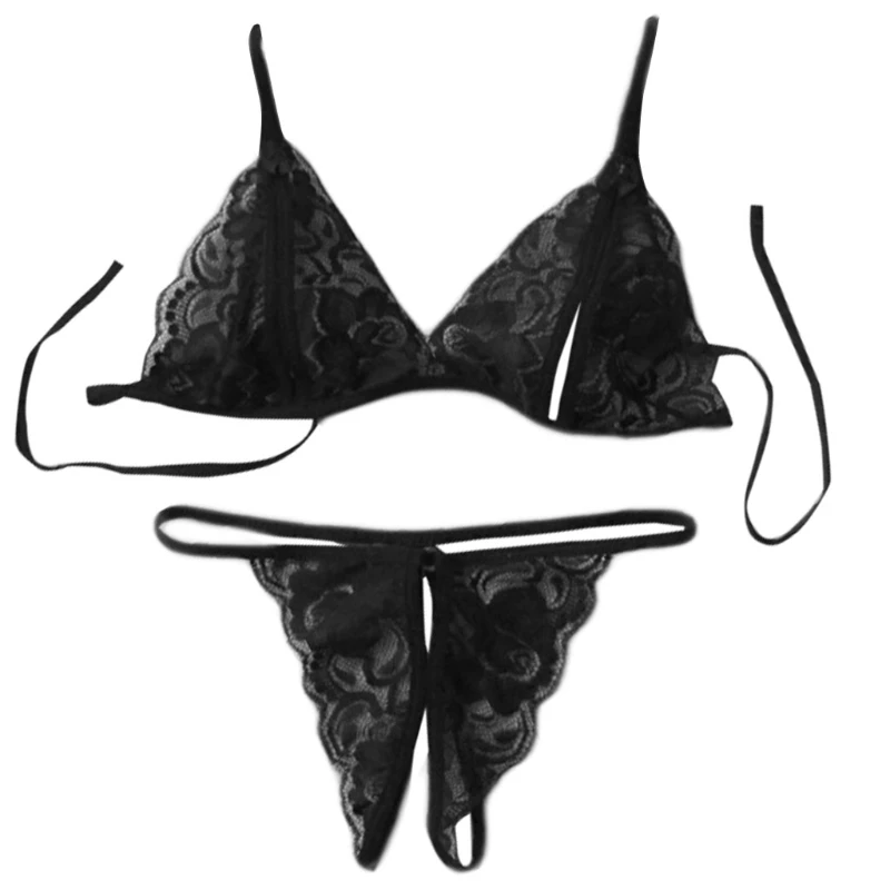KLV, новинка, сексуальное женское нижнее белье, кружевное, Babydoll, комплект из 2 предметов, бюстгальтер с стринги, нижнее белье, костюм, ночное белье - Цвет: BK