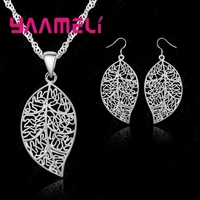 genuine 925 sterling silver jewelry sets earring hook leaf pendant necklaces18 singapore chain for women girls