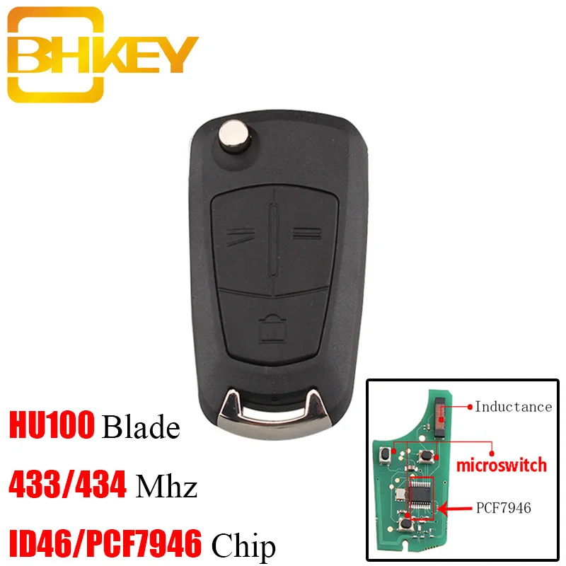

BHKEY 2/3Buttons Transponder Chip PCF7946 For Vauxhall Opel 434Mhz For Vauxhall Opel Vectra C 2002-2008 HU100 Blade