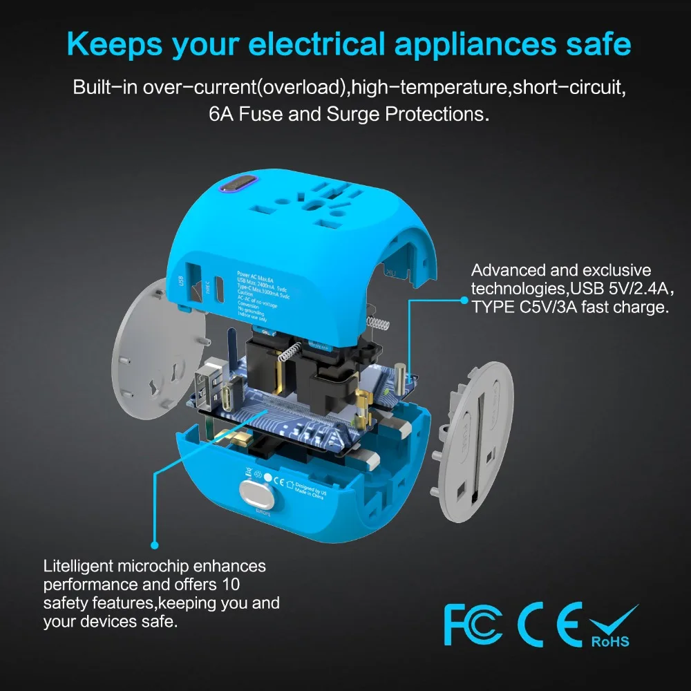 Универсальный идеальный дорожный адаптер Международный переходник с защитой от
