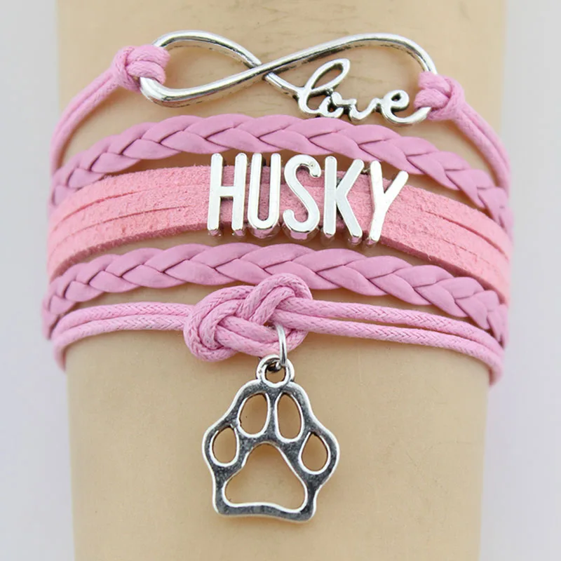 Браслеты бесконечность любовь Хаски лапа очарование ручной работы Веревка Кожа