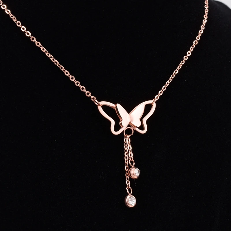 

QCOOLJLY 1pc Rose Gold Silver Color Crystal Butterfly Pendant Choker Necklace For Women Good Quality Short Jewelry Best Selling