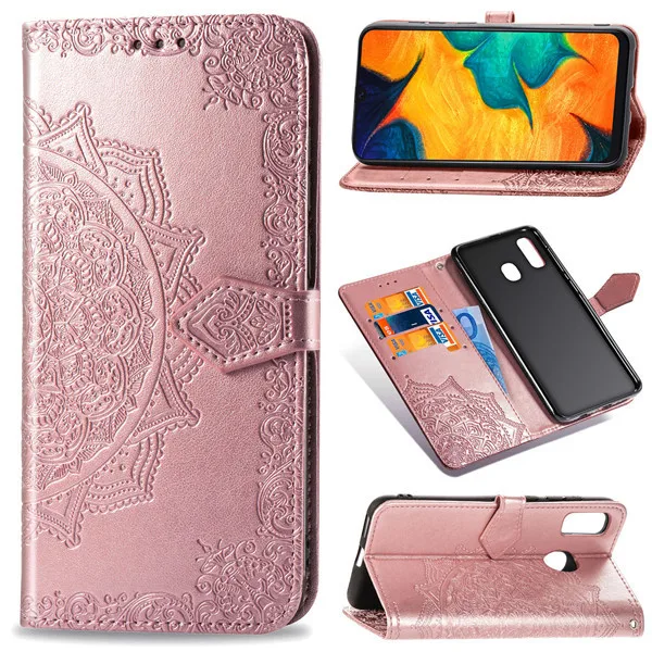 Кожаный флип-кейс A 30 для samsung Galaxy A30 Fundas TPU с цветочным принтом, чехол-кошелек с подставкой для samsung A30, чехол с ремешком - Цвет: rose gold