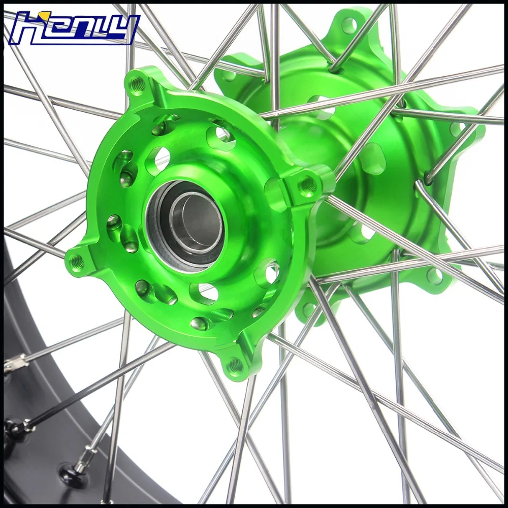 3,5/5,0 супермото колеса диски набор для KAWASAKI KX125 KX250 2006-2007 Supermotard зеленый ЧПУ концентраторы