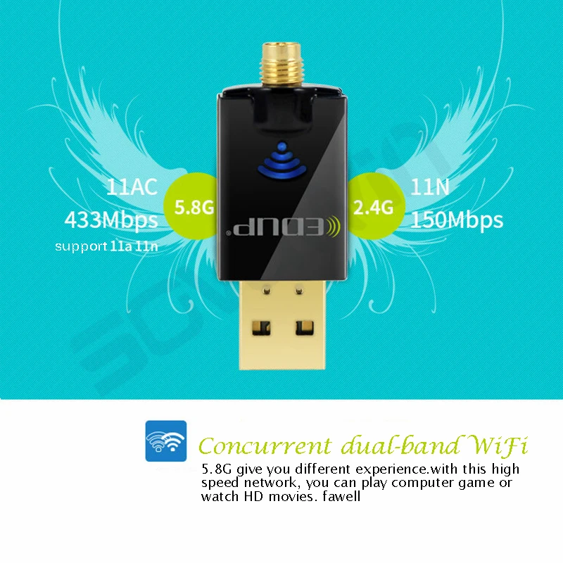 Сетевая карта двухдиапазонный адаптер Wi Fi 802.11ac беспроводная антенна для ПК USB