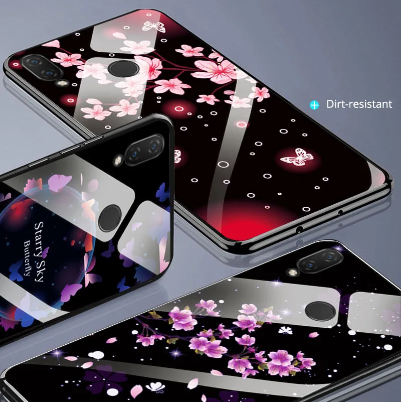 Чехол из закаленного стекла для huawei Nova 3e Flowers чехол 4e мягкая задняя крышка чехлы