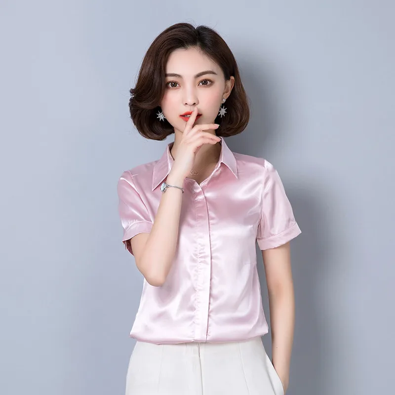 Женские топы и блузки Летняя Повседневная шелковая блуза Harajuku Blusas Feminina топы сексуальные розовые рубашки размера плюс XL/XXXL женские топы - Color: Pink