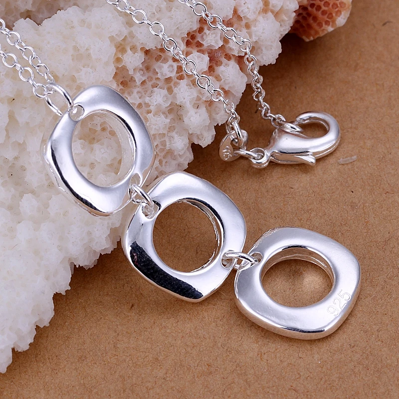 Hot Selling 925 Silver Simple Fashion Square Round Pendant Necklaces for Women Fine Jewelry Wholesale | Украшения и аксессуары