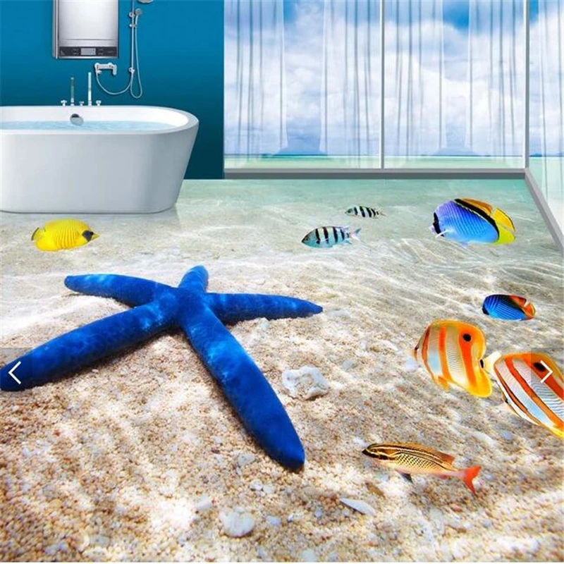

beibehang starfish painting HD Waterproof Bathroom kitchen balcony PVC Wall paper wall sticker Floor mural wall paper home decor