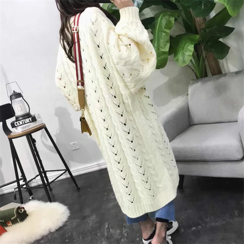 Женский длинный вязаный кардиган свободный однотонный с вырезами модель A207 в