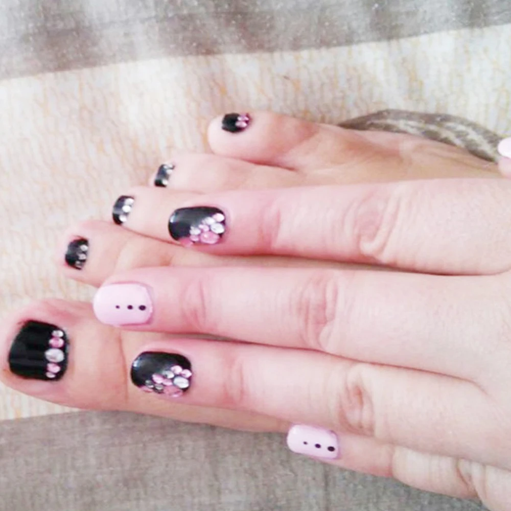 1 коробка для ногтей акриловая Трехцветная блестящая черная розовая Алмазная